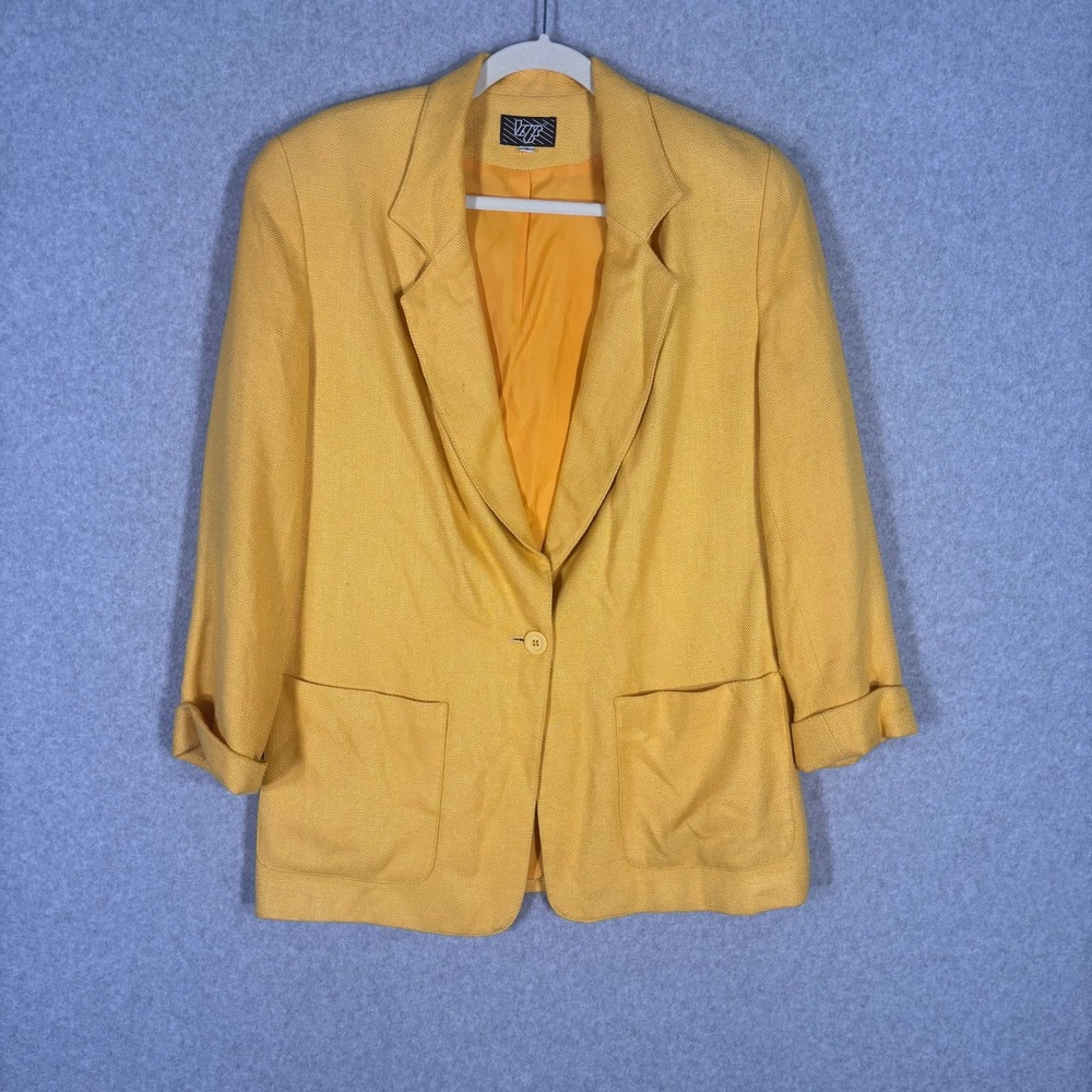 Vintage 90s Linen Blazer Small Gold Marigold Loud Luxury Old‎ Money 80s USA